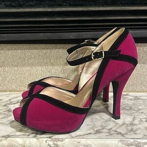 Qupid Trench 49 Women's Berry Velvet Velour Open Toe Ankle Strap Heels 9 NIB